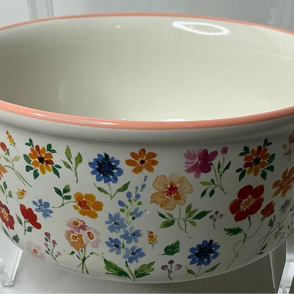 Rockybear pets Floral Pet Bowl with pink Rim, Multicolor flowers. New